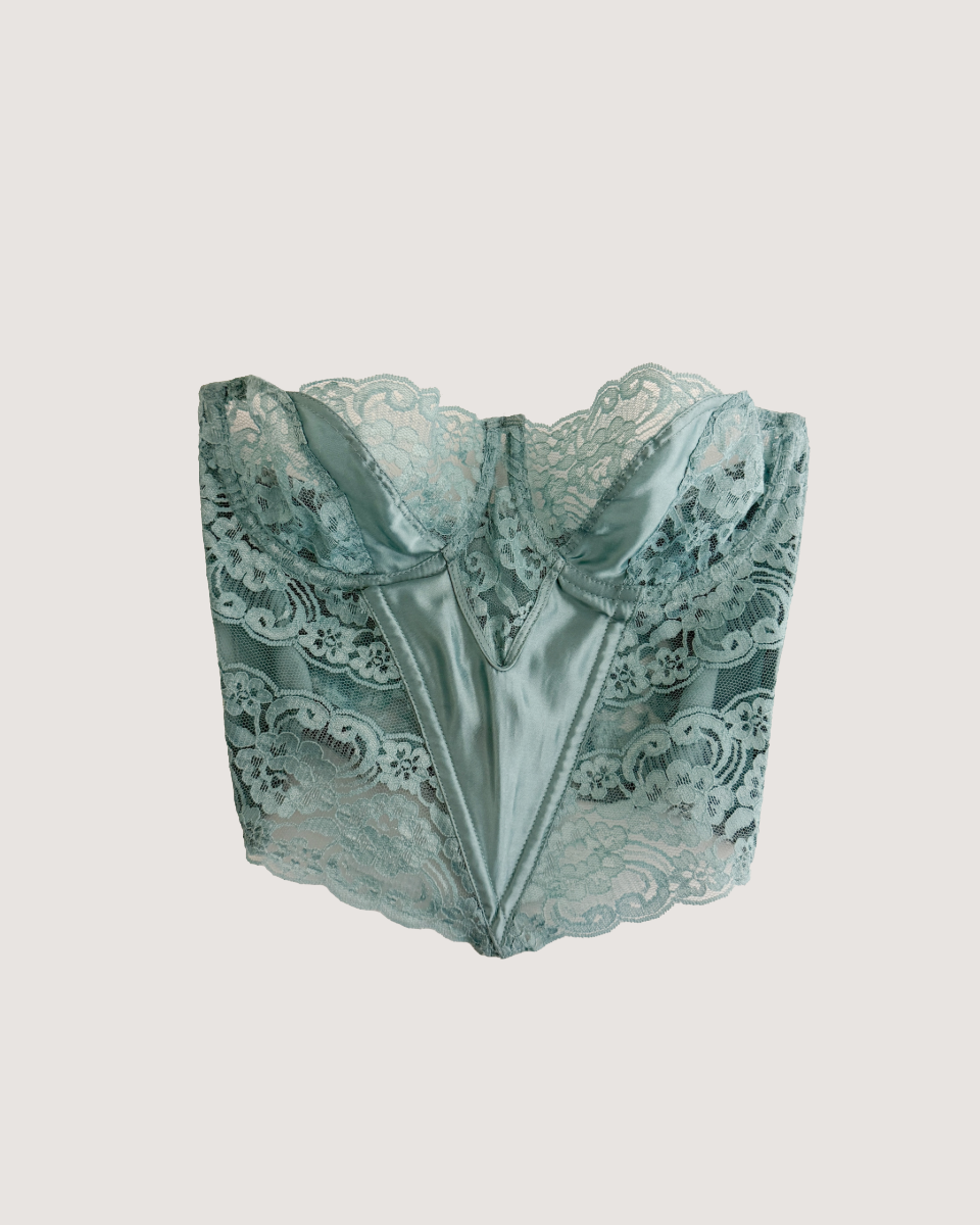 Christian Dior Vintage Classic Pearly Blue Floral Lace Bustier